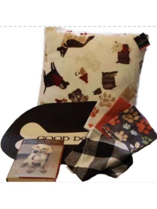 Other - much loved book, a cozy pillow, a black checked bandana